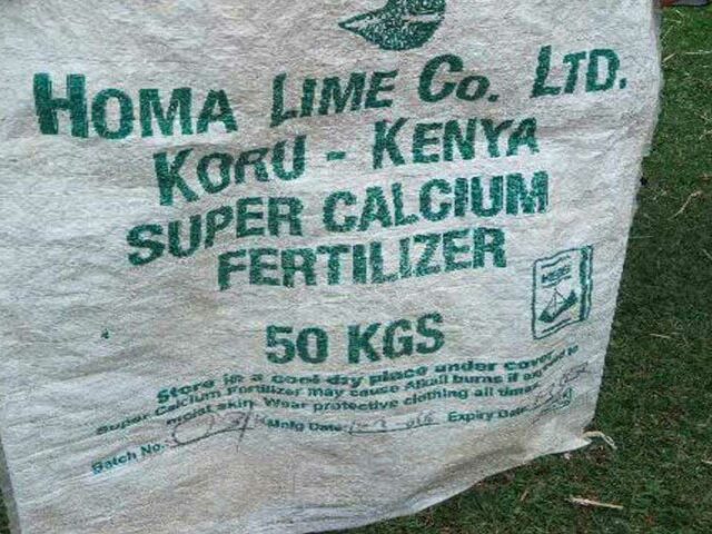 Photograph of a bag of powdered lime from Homa Lime Co. Ltd - Enhancing Market Access and Use of Agricultural Lime among Smallholder Farmers in Western Kenya Region